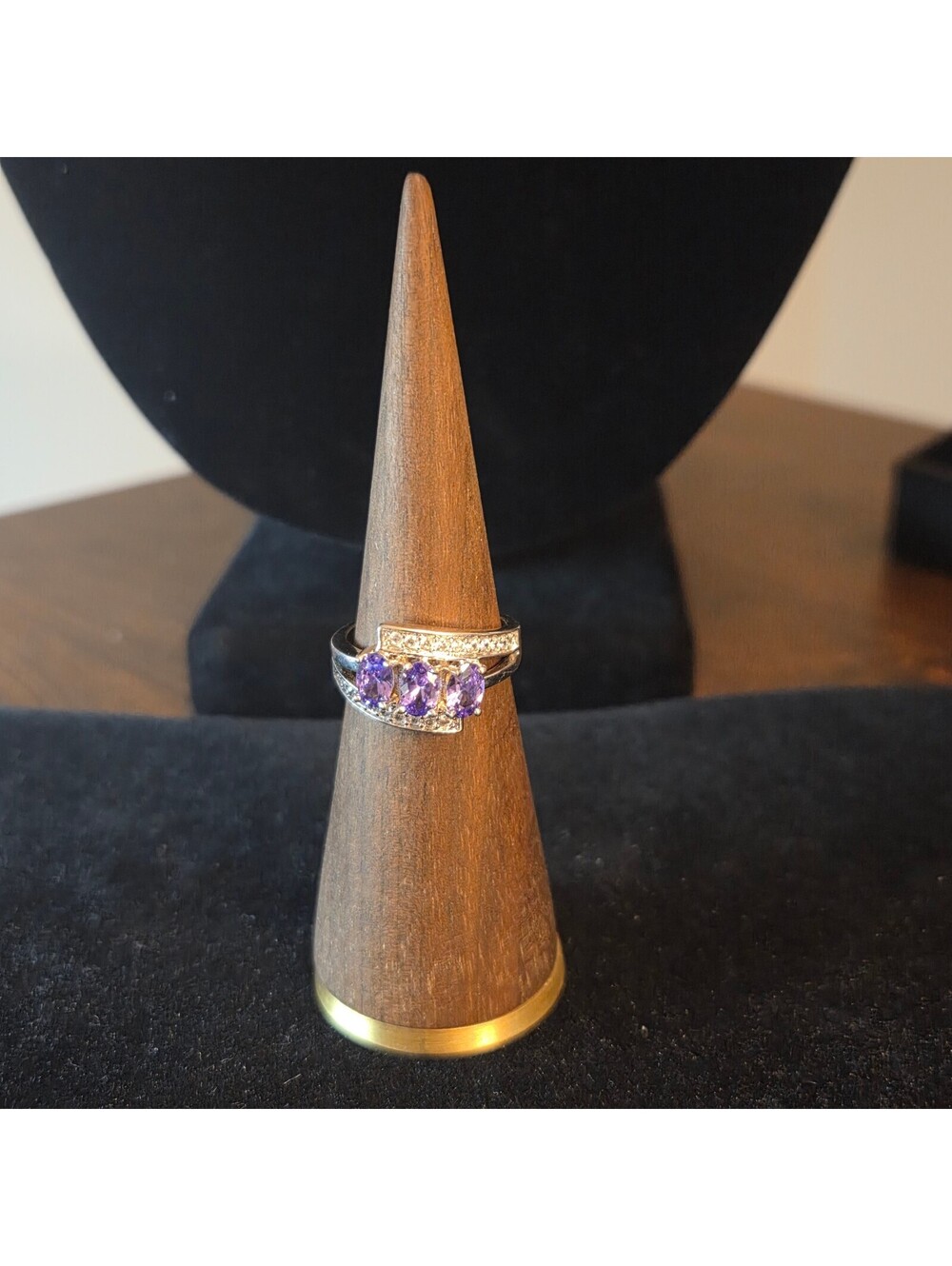 Silver Plated Cocktail Ring with Purple Stones